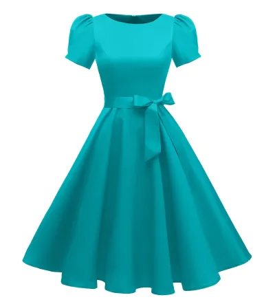 Boatneck Puff Sleeve Vintage 1950s Cocktail Dress for Women
