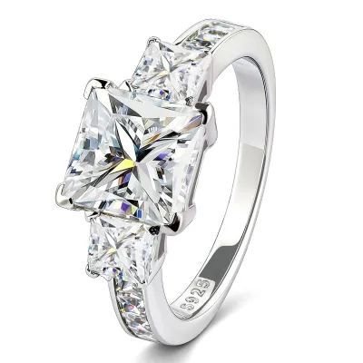 Princess Cut 3.5CT Moissanite 3-Stone Engagement Ring for Women
