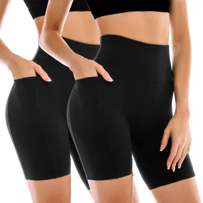 Women's High Waisted Biker Shorts with Pockets, 2-Pack