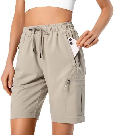 Women's Lightweight Quick-Dry Hiking Cargo Shorts with Zipper Pockets