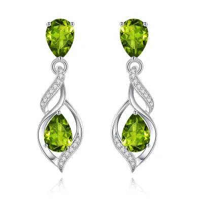 S925 Sterling Silver Peridot Teardrop Dangle Earrings for Women