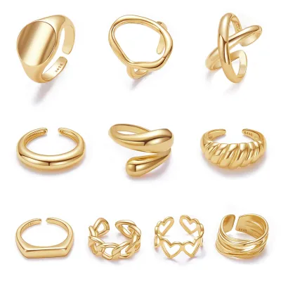 Women's Chunky 18K Gold Plated Dome Ring Set – 10 Pack