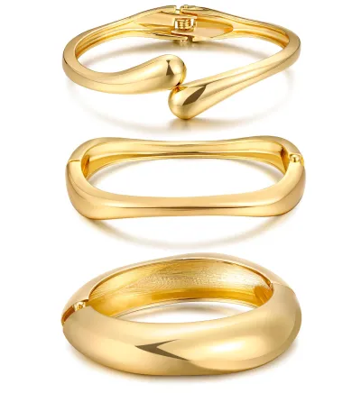Chunky 14K Gold Plated Bangle Bracelet Set for Women