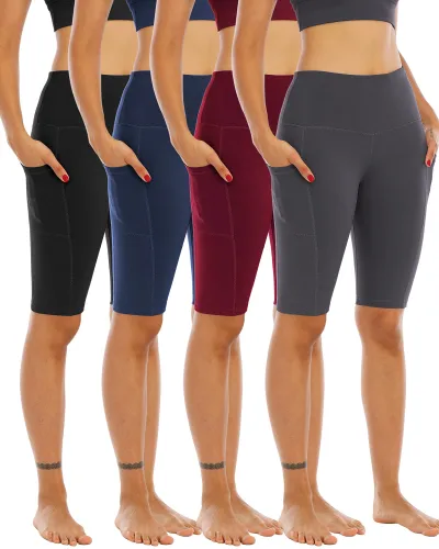 4-Pack High-Waisted Biker Yoga Shorts with Pockets for Women