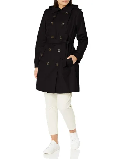 Double-Breasted Belted Short Trench Coat for Women